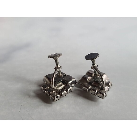 Clear Rhinestone Screwback Earrings Vintage - Picture 8 of 10